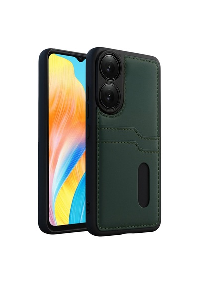 Oppo A38 Uyumlu Deri Kartvizitli Kartlıklı Premium Telefon Kılıfı Kapak Koyu Yeşil