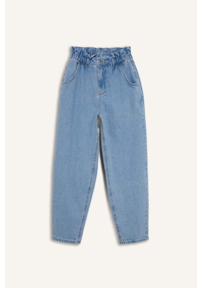 Defacto Paperbag Yüksek Bel Kısa Paça Jean Yıkamalı Pantolon D4306AX24AUNM85 İndigo