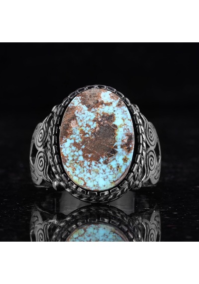 Gerçek Doğal Arizona Turkuaz Baykuş Figürlü Taş Yüzük, Sterlin Gümüş Erkek Yüzüğü - Artisan Tasarımı Stil-2 Gümüş