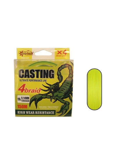 Captain Casting Pe 4 Kat Spin İp Misina 0,10mm 150mt Sarı - Standart