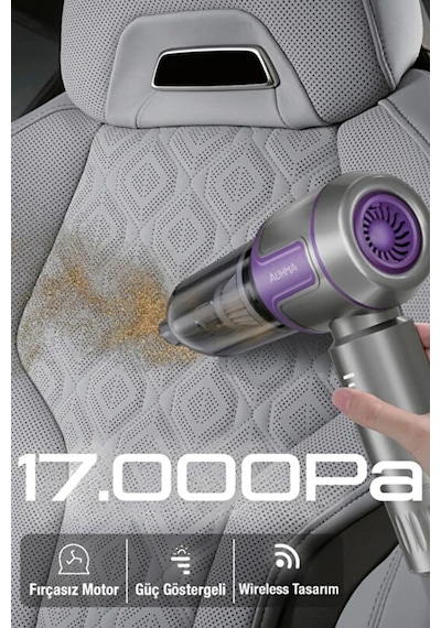 Exenar - Mor - Şarjrlı Araç Süpürgesi Kablosuz Araç İçi Süpürge 17000pa Vakumlu Şarjlı 6000mah 100w Fırçasız Motor 17000 Pa 100w