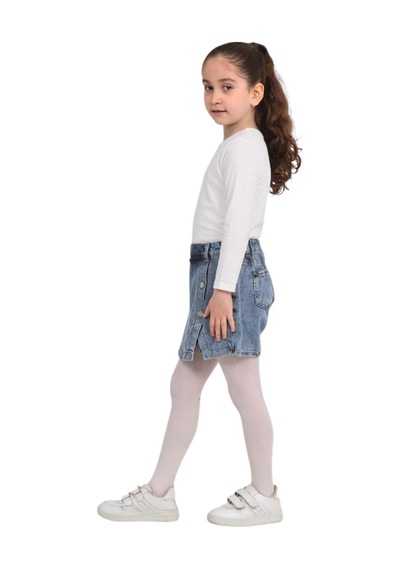Erdem Kıds Kız Çocuk Beli Lastikli Jean Denim Kot Şort Etek Açık Mavi Açık Mavi