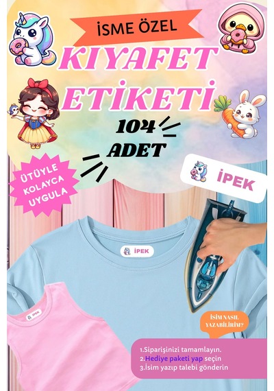 İsme Özel 104'lü Kıyafet Etiketi - 30 Saniyede Ütülü Çözüm - Okul Kreş İçin Yıkanabilir İsimlik - 743305522 Diğer