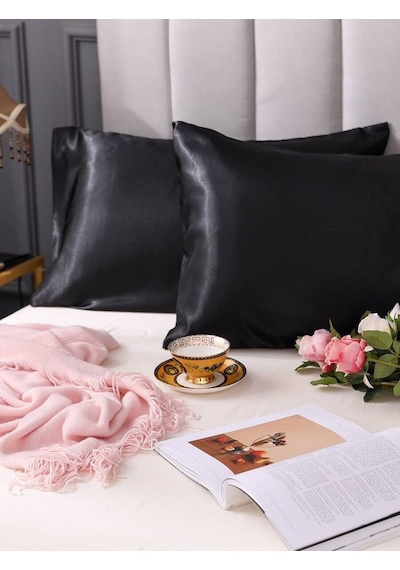 Siyah Ipek Saten Yastık Kılıfı 50 X 70 2'Li