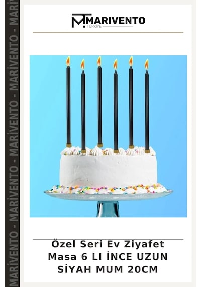 Özel Seri Ev Ziyafet Masa 6 Lı İnce Uzun Siyah Mum 20cm