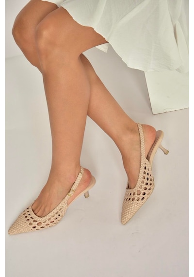 Fox Shoes Y820026509 Ten Örgü Detaylı Alçak Topuklu Kadın Ayakkabı Ten