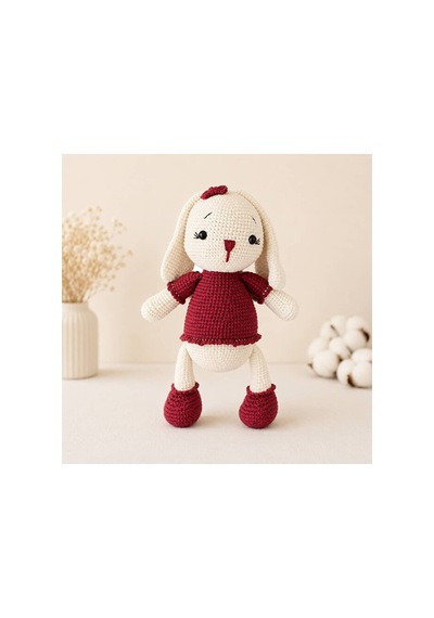 El Yapımı Amigurumi Tavşan Oyuncak - Bordo Elbiseli