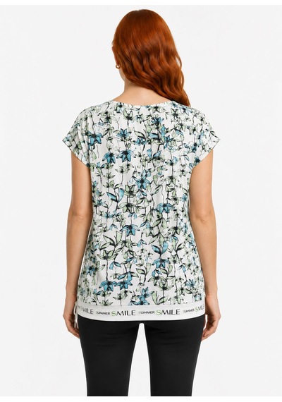 Neden Tekstil Kadın Çiçek Desenli Kısa Kol T-shirt - Çok Renkli