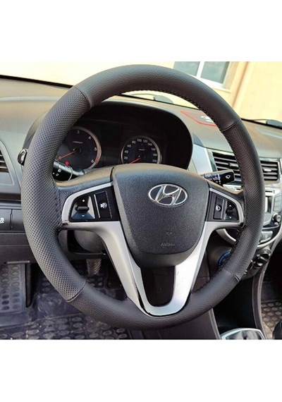 Dikişli Direksiyon Kılıfı Siyah Deri Noktalı Deri Siyah Dikişli Hyundai Accent Blue İçin Renkli