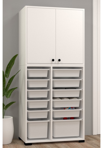 Rüya No.5 Modern Kullanışlı Beyaz Çift Katlı Kapaklı Çok Amaçlı Sepetli Dolap
