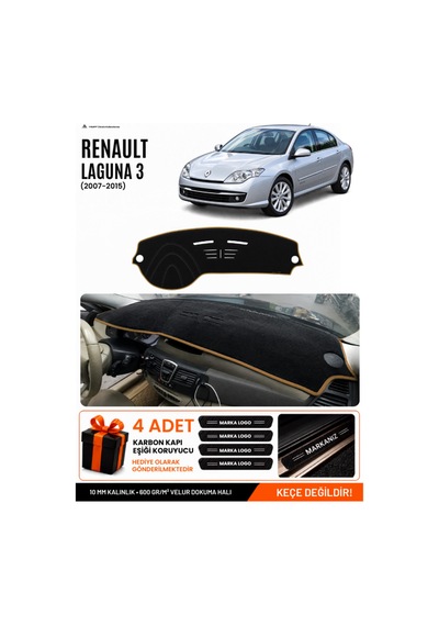 Renault Laguna 3 2007-2015 Uyumlu Torpido Örtüsü, Torpido Kılıfı - Siyah Kahverengi