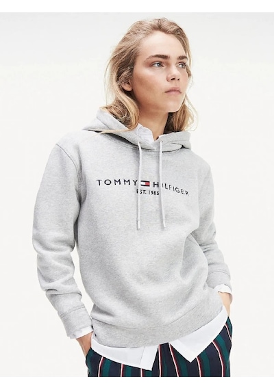 Tommy Hilfiger Bayan Kapşonlu Sweatshirt Gri