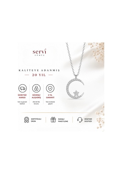 Serrvi 925 Ayar Gümüş Celeste Ay Yıldız Kolye-26