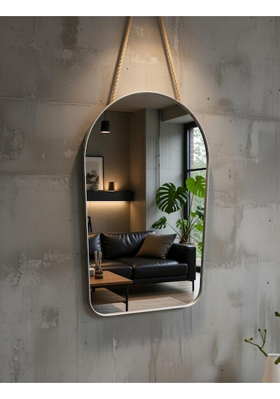 Dekoratif Gold Metal Kenarlı Yuvarlak Ve Oval Kenarlı Ayna Gümüş