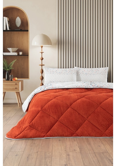 Evoria Battal Boy Lüx Wellsoft Yorgan Çift Taraflı - 2 Adet Yastık Kılıflı Yorgan Seti 215x235 Cm Turuncu