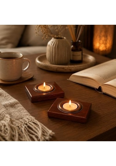 Bfastore El Yapımı Ahşap Tealight Mumluk Seti, Dekoratif Tasarım, 2 Adet, 9x7x1,5 Cm, Renk Seçenekli Koyu Maun Mumluk + Antik Renkli Hazne Altın Bfastore El Yapımı Ahşap Tealight Mumluk Seti, Dekoratif Tasarım, 2 Adet, 9x7x1,5 Cm, Renk Seçenekli Koyu Maun Mumluk + Antik Renkli Hazne Altın