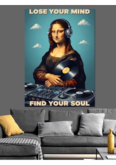 Ahşap Tablo Kulaklıklı Mona Lisa Dj