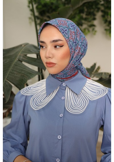 Silk Home Pusula Desen Soft Pamuk Eşarp Çelik Mavi