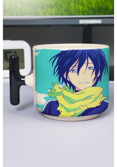 Noragami Anime Baskılı Seramik Lüks Kupa 1 Adet T Şeklinde Özel Siyah Kulp Dalga Kulp V4t Çok Renkli