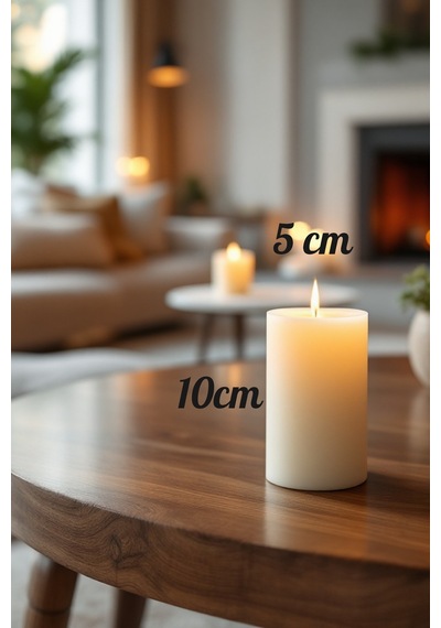 El İşçiliği Blok Kütük Silindir Mum Krem Renk 5 Cm X 10 Cm Kahve Kokulu Bej
