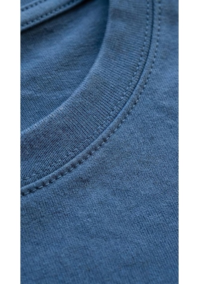 Plus Scorpion T02 Kol Katlama Erkek Slim Fit Basic Tişört Bisiklet Yaka, Düz Kumaş, Yazlık Model İndigo
