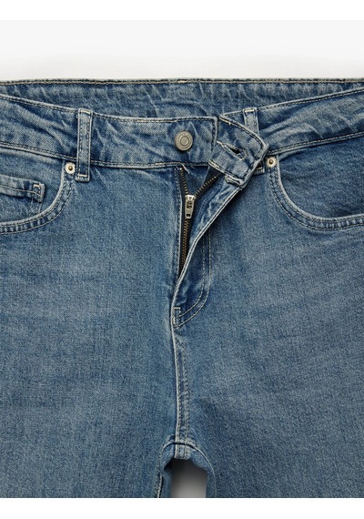 Koton Pamuklu Normal Bel Straight Mark İndigo Erkek Jean Pantolon 7wam40038nd