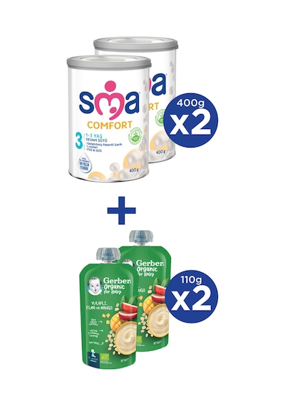 Sma Comfort 3 Devam Sütü 400 G 2 Adet + Gerber Organıc Yulaflı - Elma ve Mango Püresi 110 G 2 Adet