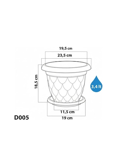 So-d005 Damla Desen Tabaklı Saksı Takımı 3.4 Litre No:5 Kiremit 6 Adet