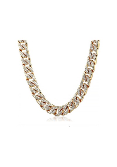Chavin 13 mm. Kalın 60 cm. Taşlı Gold  Alloy Erkek Zincir ek21sr Altın