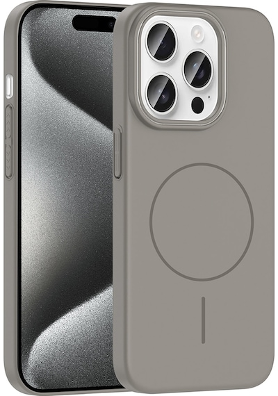 Apple Uyumlu iPhone 15 Pro Kılıf M-safe Şarj Özellikli Zore Ruby Sert Kapak Gri