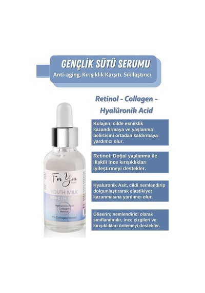 Gençlik Sütü Cilt Bakım Serumu, Anti-aging, Yaşlanma Karşıtı, Retinol-collagen-hyaluronic Acid 30 Ml