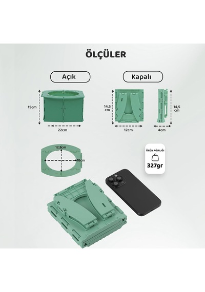 Guqqo Katlanabilir Lazımlık, Portatif Seyahat Tipi Taşınabilir Çocuk Tuvaleti, 327 G, Yeşil