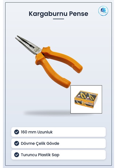 Pense Kargaburnu 160 Mm Dövme Çelik Turuncu Saplı Hassas Tutma Bü