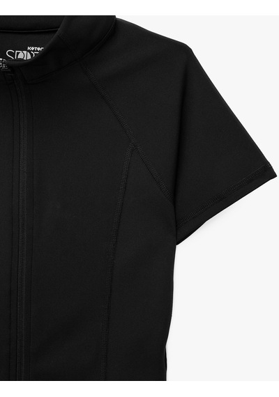 Koton Slim Fit Fermuarlı Dik Yaka Kısa Kollu Spor Tişört Siyah 7wak10024nk