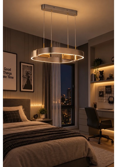 Modern Premium 3 Renkli Ledli Sarkıt Avizesi Platin Renk Salon Mutfak Oturma Odası Modelleri 60w Beyaz