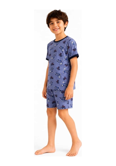 Tenra Erkek Çocuk Pamuklu Şortlu Pijama Takımı 3-12 Yaş Mavi