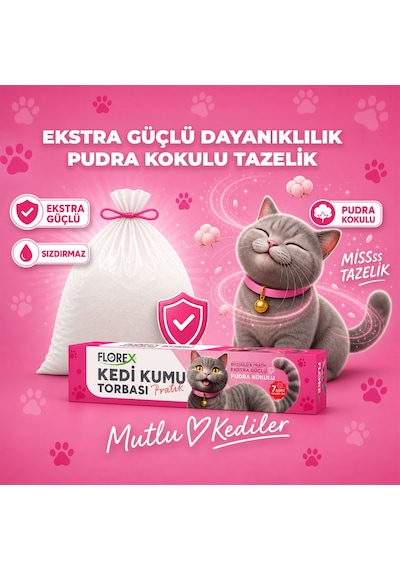 Florex Kedi Kumu Torbası Pudra Kokulu 7'li Paket