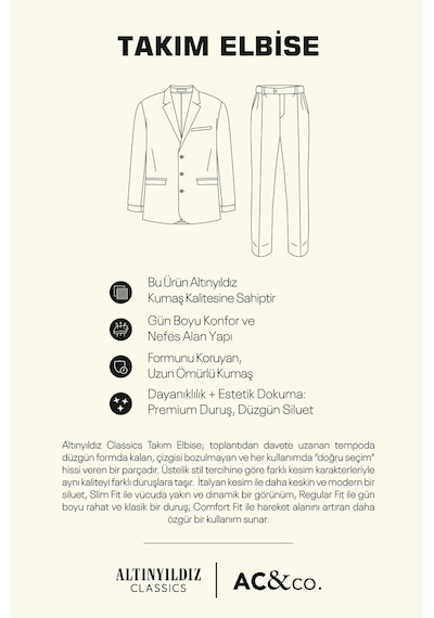 AC&Co / Altınyıldız Classics Erkek Lacı Slim Fit Dar Kesim Mono Yaka Takım Elbise