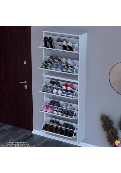 Modilayn Verve Asma Antre 72x194x26 Cm Lik 3 Düşer Kapak 10 Göz Bölmeli Ayakkabılık Beyaz - Ceviz Modilayn Verve Asma Antre 72x194x26 Cm Lik 3 Düşer Kapak 10 Göz Bölmeli Ayakkabılık Beyaz - Ceviz