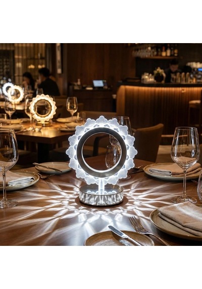 Buffer Güneş Şeklinde Kristal Led Masa Lambası Dokunmatik, 3 Renk Işık Modlu, Şarjlı Mini Dekoratif Gece Lambası Şeffaf