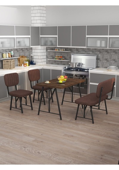 Hayat 70x110 Amalfi Mutfak Masası, Mutfak Masası Takımı, Yemek Masası, 2 Sandalye 1 Bench - Kahverengi Kahverengi