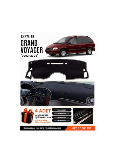 Chrysler Grand Voyager 2002-2006 Uyumlu Torpido Örtüsü, Torpido Kılıfı - Siyah-gri - Cr001