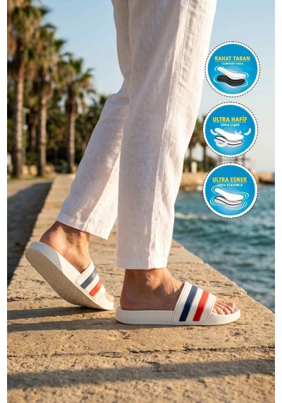 Walkway Beyaz Lacivert Hafif Esnek Unisex Terlik 8000-01 G Beyaz - Lacivert