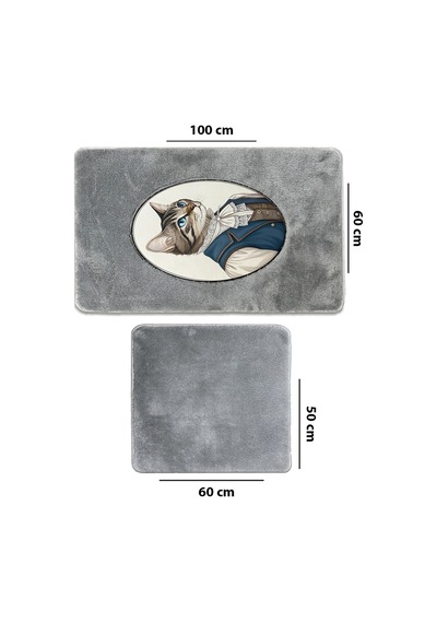 Modcat Gri 2li Nakışlı Banyo Paspası ,kaymaz Tabanlı 60x100 50x60 Cm Füme-ikili