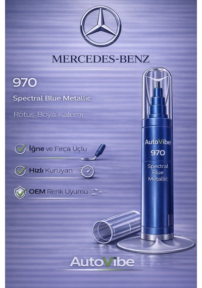 Mercedes-benz Rötuş Boyası Ve Rötuş Çeliği Seti Kalemi 970 Spectral Blue Metallic