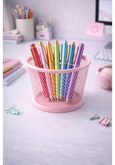 Nd-1021 Premium Metal Tel Kalemlik Pembe Ofis & Home Ofis Düzenleyici Pembe