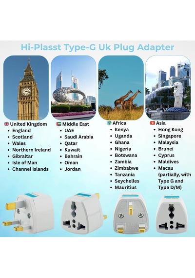 Kyrotech Tip G, İngiliz Adaptör Fişi, Hindistan, İngiltere, Dubai, Hong Kong, Singapur, Kıbrıs Fişi, Hac, Umre Uyumlu, 2 Ve 3 Uçlu Seyahat Fiş Çevirici Dönüştürücü Priz, Uluslararası Güç Adaptörü Çok Renkli