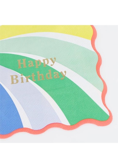 Meri Meri - Rainbow Swirl Happy Birthday Large Napkins - Gökkuşağı Desenli Happy Birthday Peçeteler - L - 16 Adet