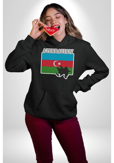 Azerbeycan Bayrak Ülke Kadın Erkek Siyah Kapüşonlu Sweatshirt Hoodie Siyah