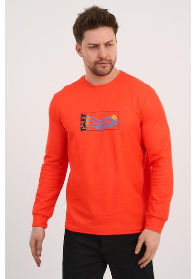 Alexander Gardi Alexandergardı Bisiklet Yaka Baskılı Uzun Kollu Sweatshirt E25-724a Turuncu